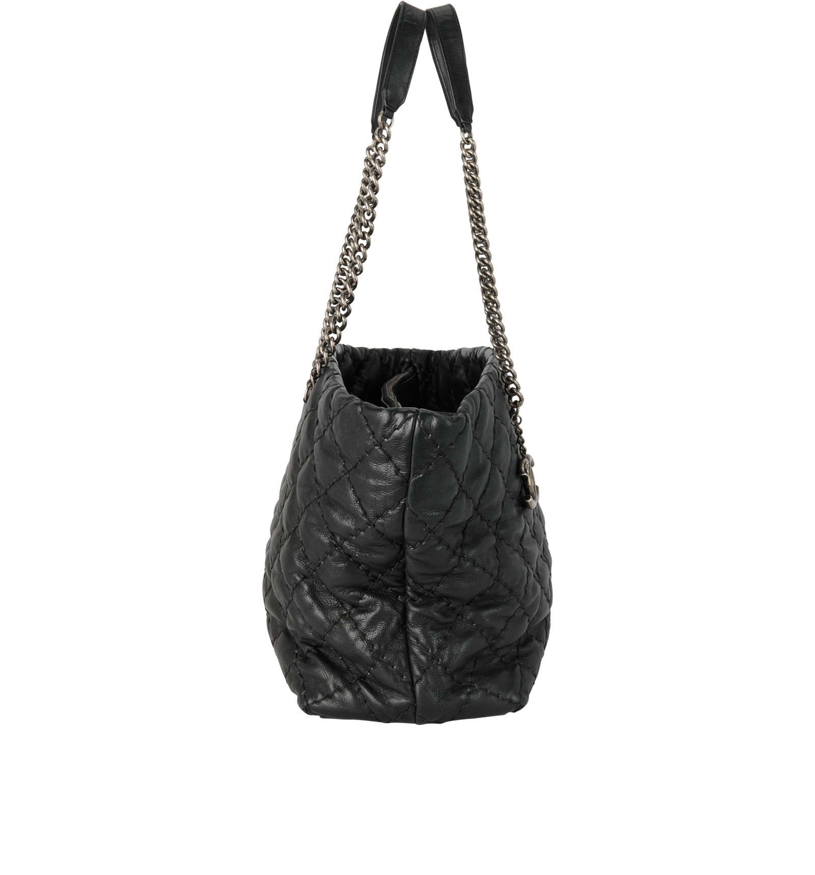 Quilted Tote, &pound;1,500, Handbags, Black, Leather, Side view
